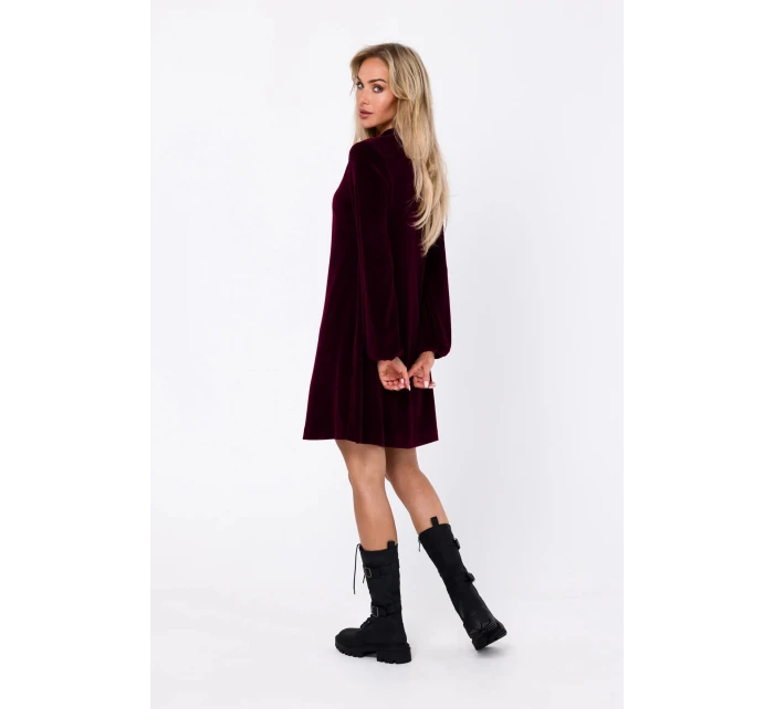 Dámske zamatové šaty M767 bordová - MOE Dámske zamatové šaty M767 bordová - MOE
