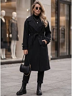 Dlhý dámsky kabát s viazaním v pase, čierny, FashionStreet NY0809 Dlhý dámsky kabát s viazaním v pase, čierny, FashionStreet NY0809