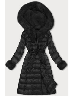 Čierny dámsky páperový kabát na gombíky (5M3160-392)