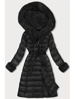 Černý dámský péřový kabát na knoflíky model 21246665 - J.STYLE