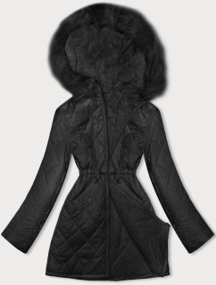 Čierna obojstranná dámska bunda prešívaná-kožúšok (H-897-01)
