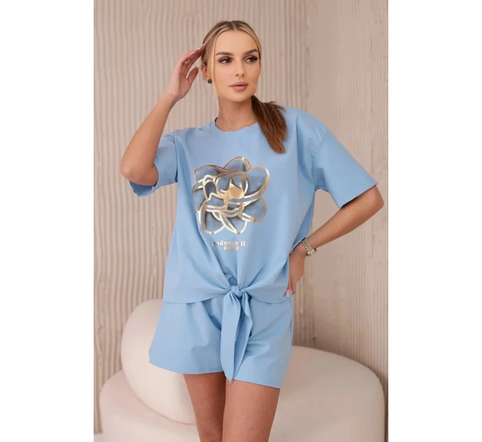 Sada s potiskem new punto halenkové + šortky modrý