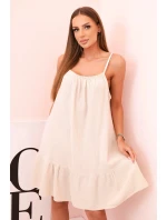 Dámské mušelínové šaty s ramínky a volánem béžový