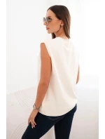 Dámsky viskózový sveter bez rukávov s vreckami a véčkovým výstrihom ecru