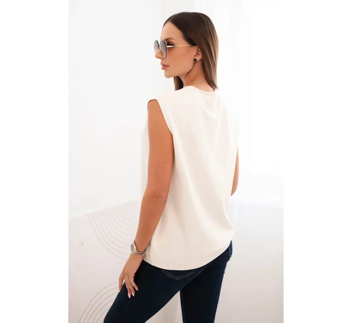 Dámsky viskózový sveter bez rukávov s vreckami a véčkovým výstrihom ecru