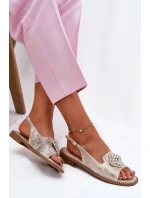 Sandały Damskie Na Płaskim Obcasie Z Ozdobnym Detalem S.Barski KV51-080 Złote