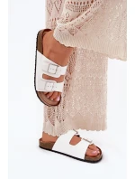 Klapki Damskie Na Korkowej Platformie Klamry Białe Evisolla Klapki Damskie Na Korkowej Platformie Klamry Białe Evisolla