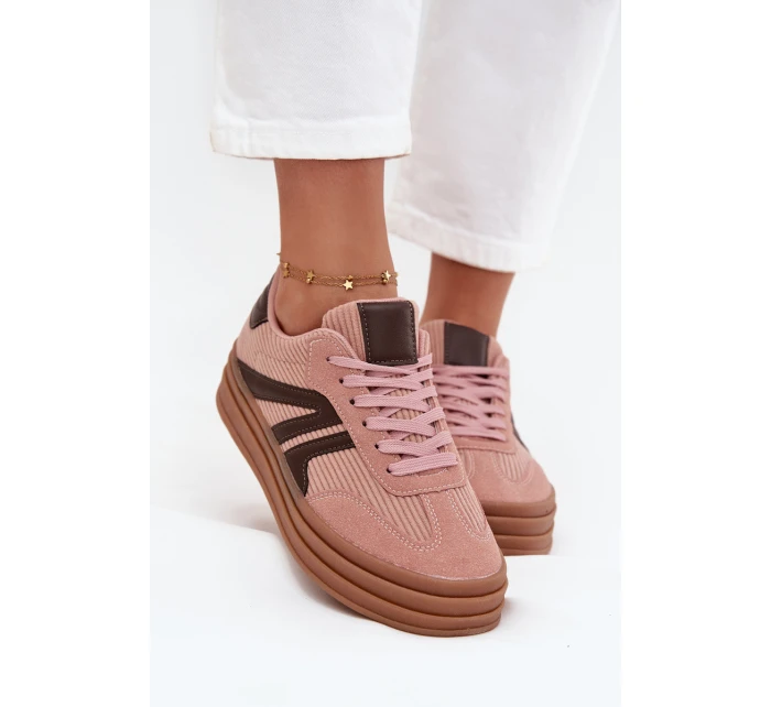 Sztruksowe Sneakersy Damskie Na Platformie Różowe Skye Sztruksowe Sneakersy Damskie Na Platformie Różowe Skye
