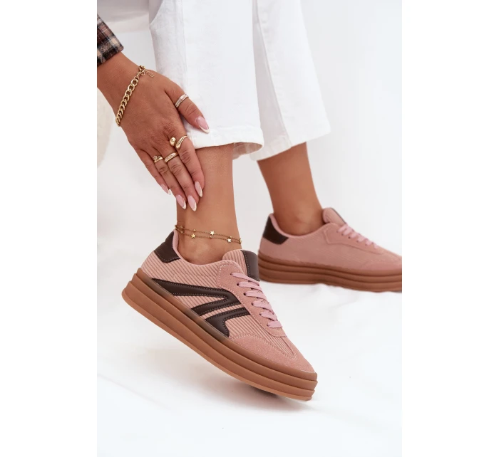 Sztruksowe Sneakersy Damskie Na Platformie Różowe Skye Sztruksowe Sneakersy Damskie Na Platformie Różowe Skye