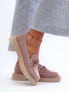 Dámske semišové mokasíny na podpätku so zdobením D&A Dirty Pink