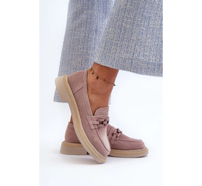 Dámske semišové mokasíny na podpätku so zdobením D&A Dirty Pink Dámske semišové mokasíny na podpätku so zdobením D&A Dirty Pink