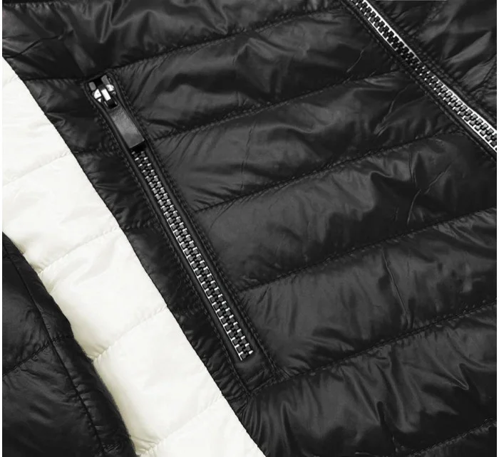 Dvojfarebná čierna / ecru dámska bunda s kapucňou (6318)