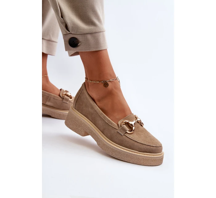 model 21652511 Semišové Dámské Mokasíny S Ozdobou Beige - Zazoo