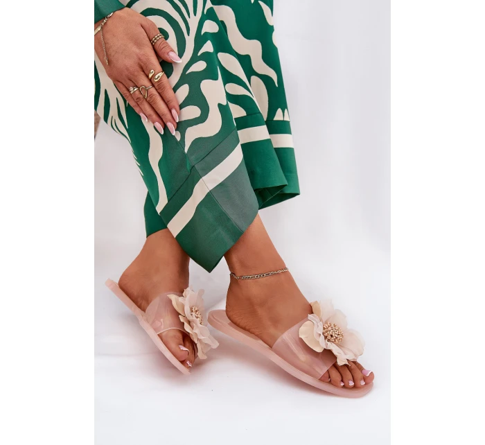 Transparentne Płaskie Klapki Damskie Ze Sztucznym Kwiatem Nude Vobetta Transparentne Płaskie Klapki Damskie Ze Sztucznym Kwiatem Nude Vobetta