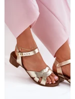 Skórzane Sandały Na Delikatnym Obcasie Zazoo 40372 Złote Skórzane Sandały Na Delikatnym Obcasie Zazoo 40372 Złote