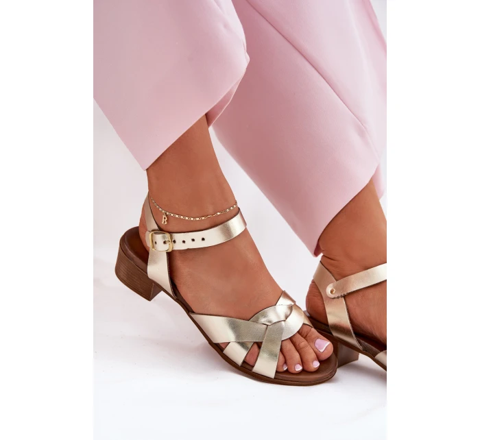 Skórzane Sandały Na Delikatnym Obcasie Zazoo 40372 Złote Skórzane Sandały Na Delikatnym Obcasie Zazoo 40372 Złote