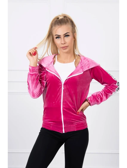 Velúrová mikina s kapucňou fuchsiová