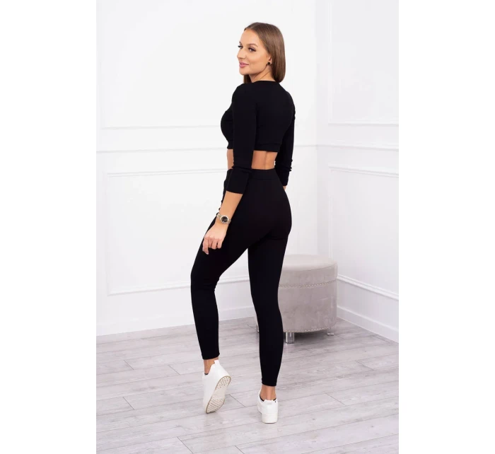 Pruhovaný krátky top set čierny