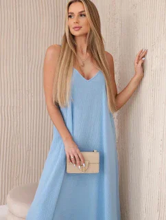 Mušelínové šaty bez ramienok modré