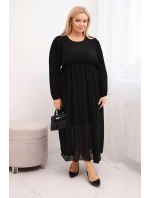 Dámská plisovaná model 21798751 Plus Size z viskózy a s dlouhým rukávem černá - K-Fashion