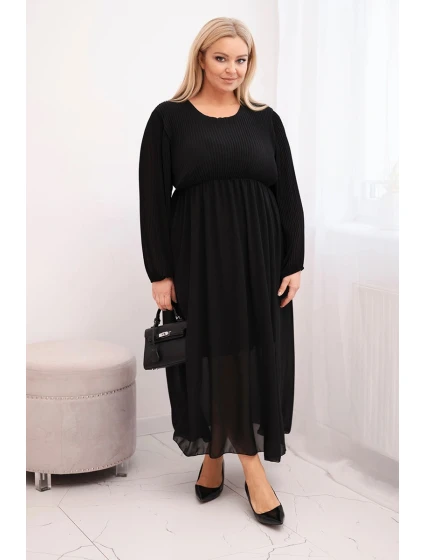 Dámská plisovaná model 21798751 Plus Size z viskózy a s dlouhým rukávem černá - K-Fashion
