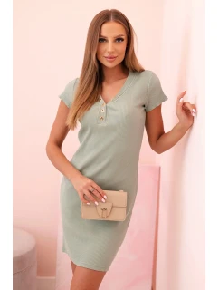 Dámske pruhované bavlnené šaty s véčkovým výstrihom a gombíkmi tmavomätové