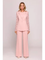 Dámské sako s krajkovými rukávy model 21857561 Pudr růžová - Moe