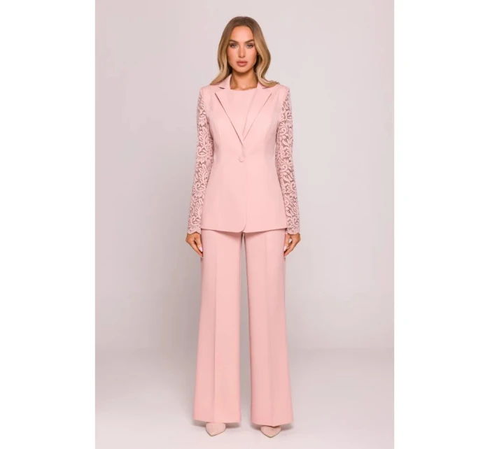 Dámské sako s krajkovými rukávy model 21857561 Pudr růžová - Moe
