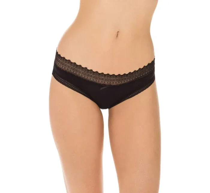 Dámske bavlnené nohavičky s čipkou 2 ks DIM SEXY FASHION SLIP 2x - DIM - čierna