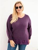 Dámský svetr Plus Size s krajkovým lemem fialová tmavá Dámský svetr Plus Size s krajkovým lemem fialová tmavá