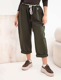 Kalhoty dámské z model 22403077 volné s vázáním khaki - K-Fashion