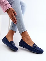 Damskie Modne Zamszowe Mokasyny Granatowe Rabell