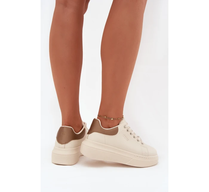 Sneakersy Damskie Na Platformie Big Star SS274246 Jasnobeżowe Sneakersy Damskie Na Platformie Big Star SS274246 Jasnobeżowe