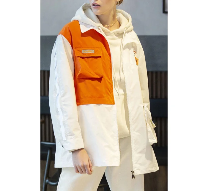 Bielo/oranžová dámska bunda vetrovka (AG3-010)
