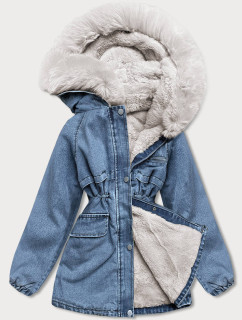 Svetlo modro/ecru dámska džínsová bunda s kožušinovou podšívkou (BR8048-50046)