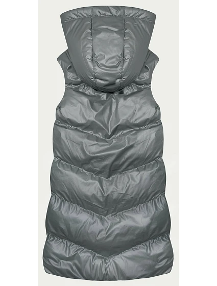 Dlouhá šedá péřová vesta s kapucí model 18823034 - J.STYLE Dlouhá šedá péřová vesta s kapucí model 18823034 - J.STYLE