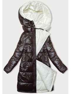 Hnedo-ecru hrubšia dámska zimná obojstranná bunda (V768G)