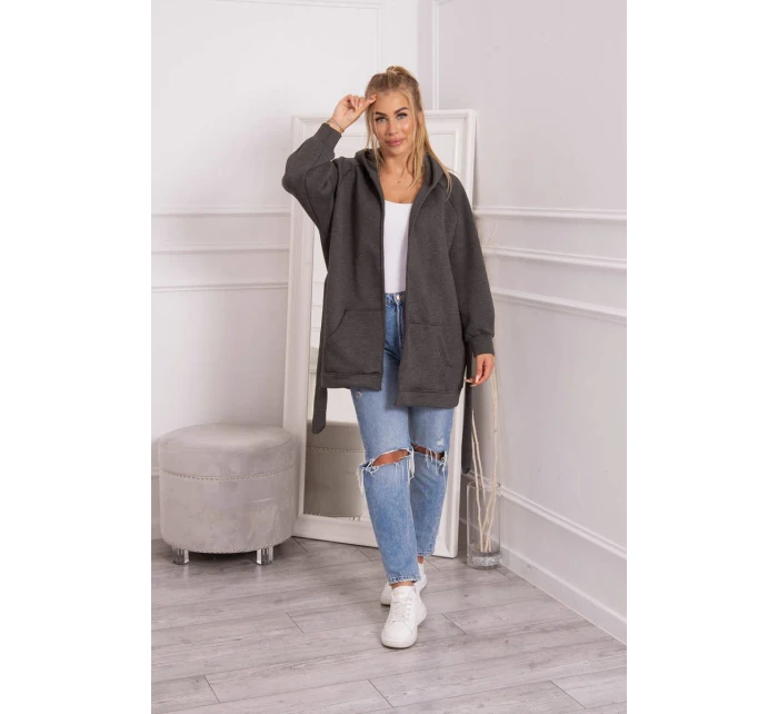 Zateplená bunda so zaväzovaním v páse v grafitovej farbe Zateplená bunda so zaväzovaním v páse v grafitovej farbe