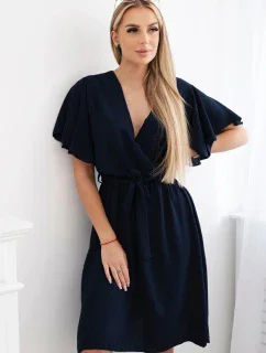 Šaty s vrstveným výstrihom námornícka modrá