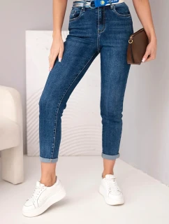 Dámske džínsy Mom Fit s vysokým pásom a kontrastným opaskom Dark Denim