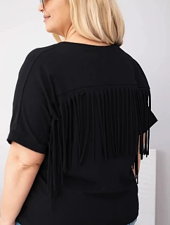 Dámská bavlněná halenka s výstřihem do V a třásněmi na zádech černá