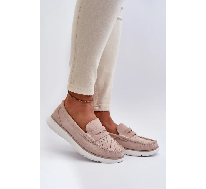 Sametové mokasíny na platformě model 21655642 Beige - SERGIO LEONE