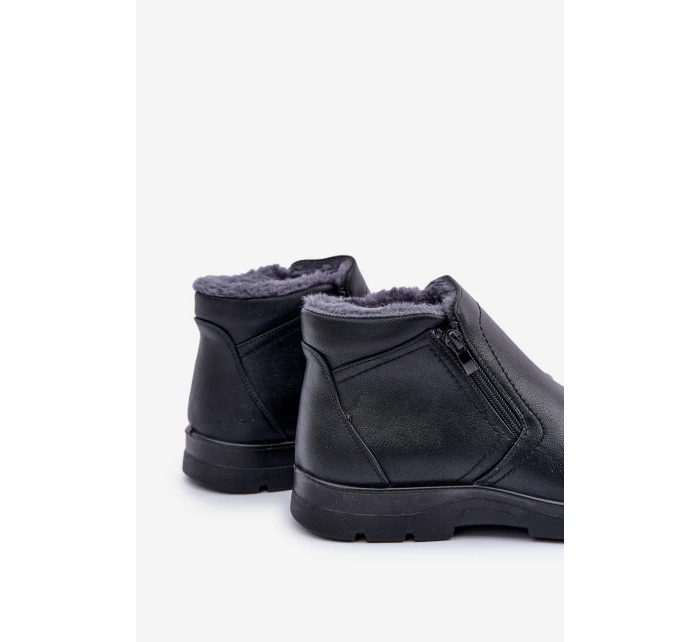 Ocieplane Męskie Botki Z Eko Skóry Czarne Daniello