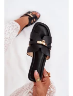 Ploché Dámské Pantofle S Páskem A Zlatým Detalem Černé model 21703742 - Boto Ploché Dámské Pantofle S Páskem A Zlatým Detalem Černé model 21703742 - Boto