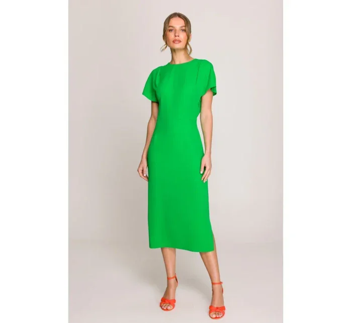 S398 Šaty v tvare ceruzky s bočným rozparkom - zelené
