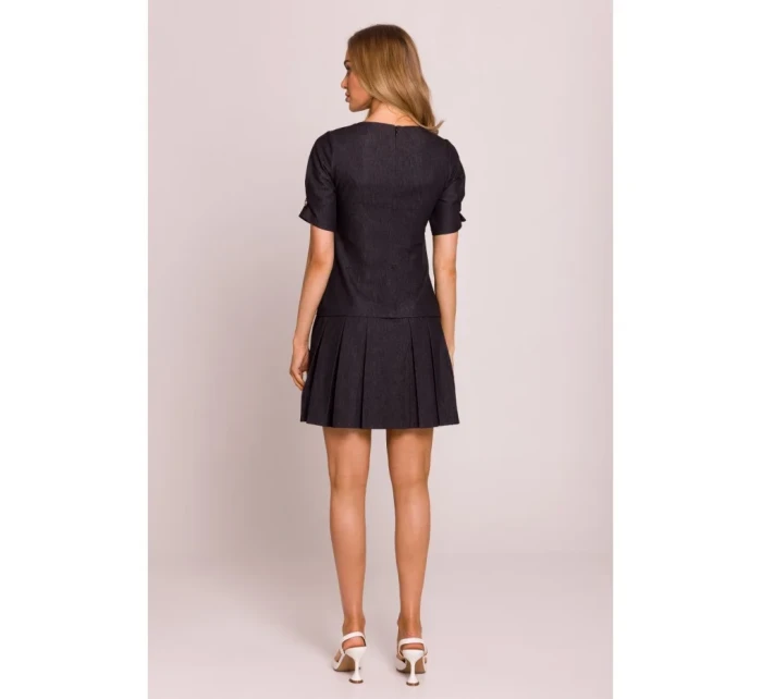 M842 Džínsové šaty so záhybmi - grafitové M842 Džínsové šaty so záhybmi - grafitové