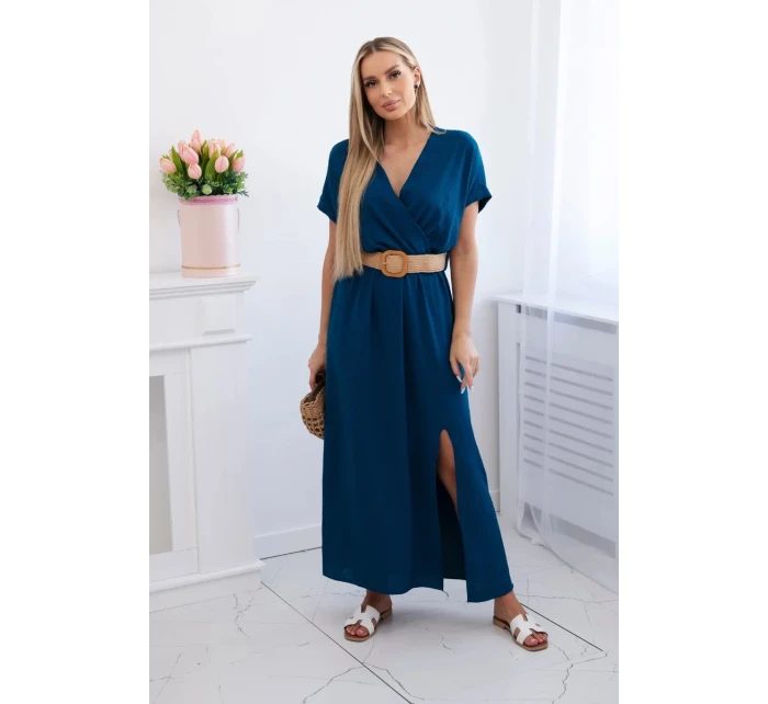 Dlouhé šaty s ozdobným páskem námořní