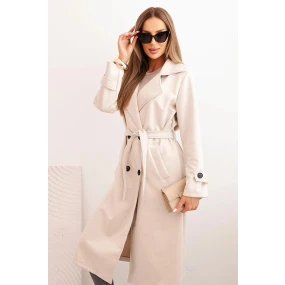 Dámsky semišový kabát do pása s golierom a gombíkmi svetlo béžový Dámsky semišový kabát do pása s golierom a gombíkmi svetlo béžový