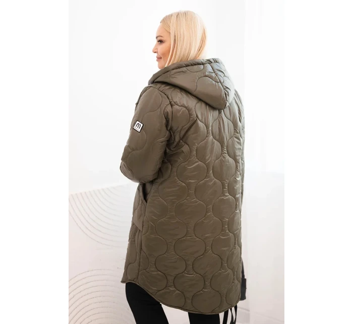 Dámská zimní prošívaná bunda Plus Size s kapucí khaki