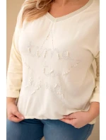 Dámská blůza Plus Size s potiskem a perlami žlutý